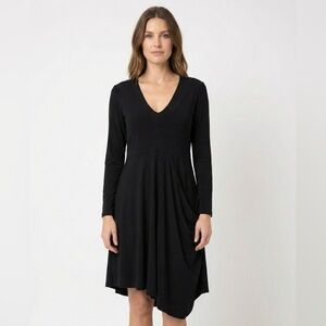 SYMPLI Black Vee Neck Asymetrical Tunic / Mini Dress  MADE IN CANADA US Sz 10